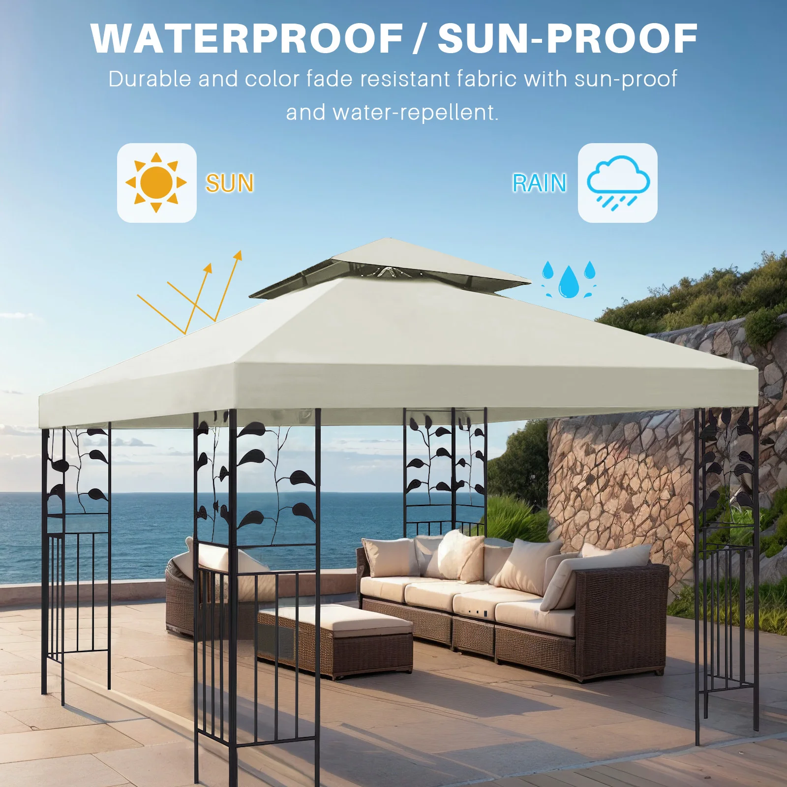 

3x3m Gazebo Canopy Replacement Cover 118"x118" Gazebo Top Cover Double Tiered Canopy Outdoor Canopy Shelter for Smaller Gazebo