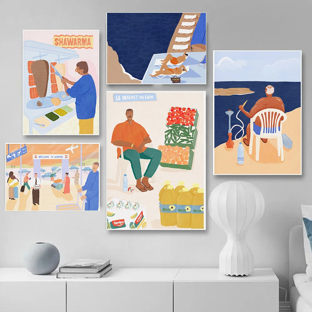 Summer In Beirut Travel Posters Tanning Sunset Party Lebanese Prints Canvas Painting Wall Art Pictures Home Living Room Decor
