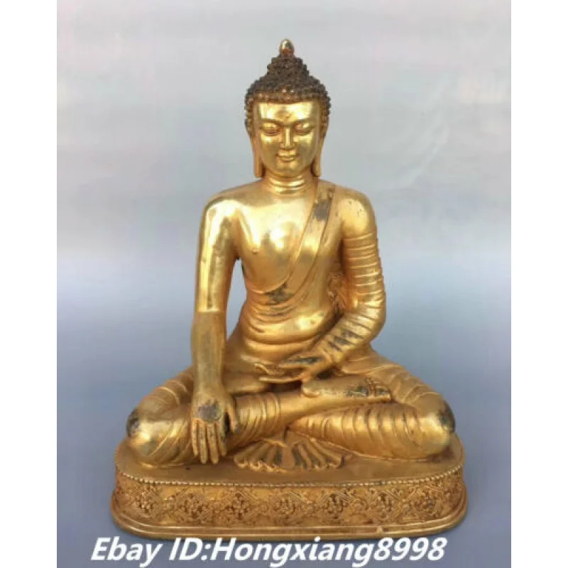 

11" China Bronze Gilt Buddhism Shakyamuni Sakyamuni Amitabha Buddha Statue