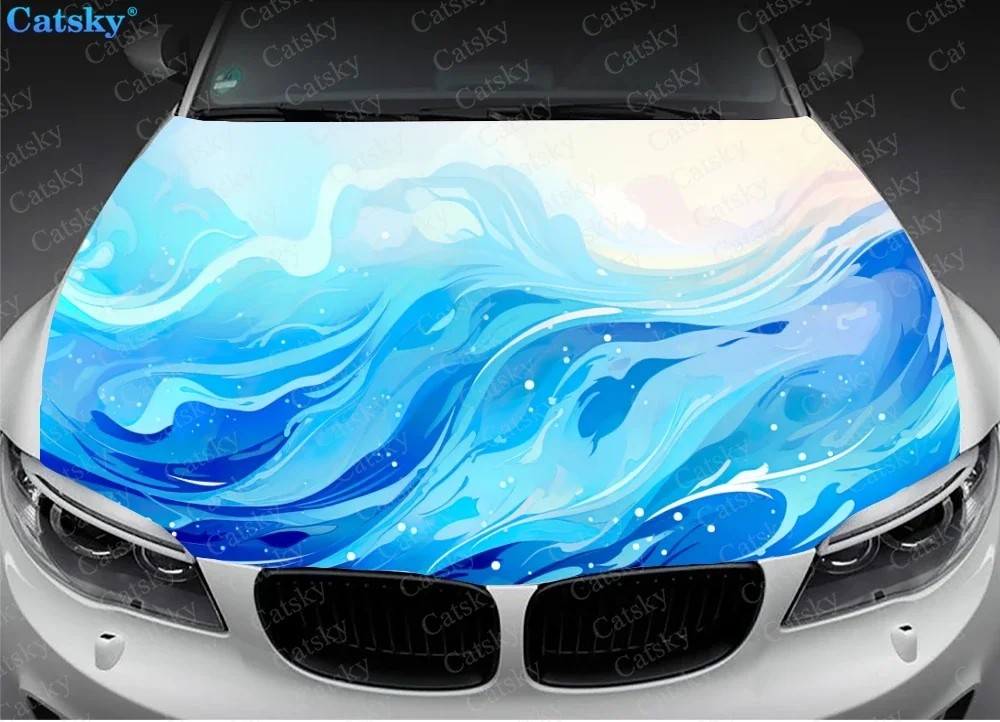 Tranquil Azure Blue Water Car Hood Vinyl Stickers Wrap Vinyl Film Engine Cover Decals Sticker Universal Car Hood Protective Film