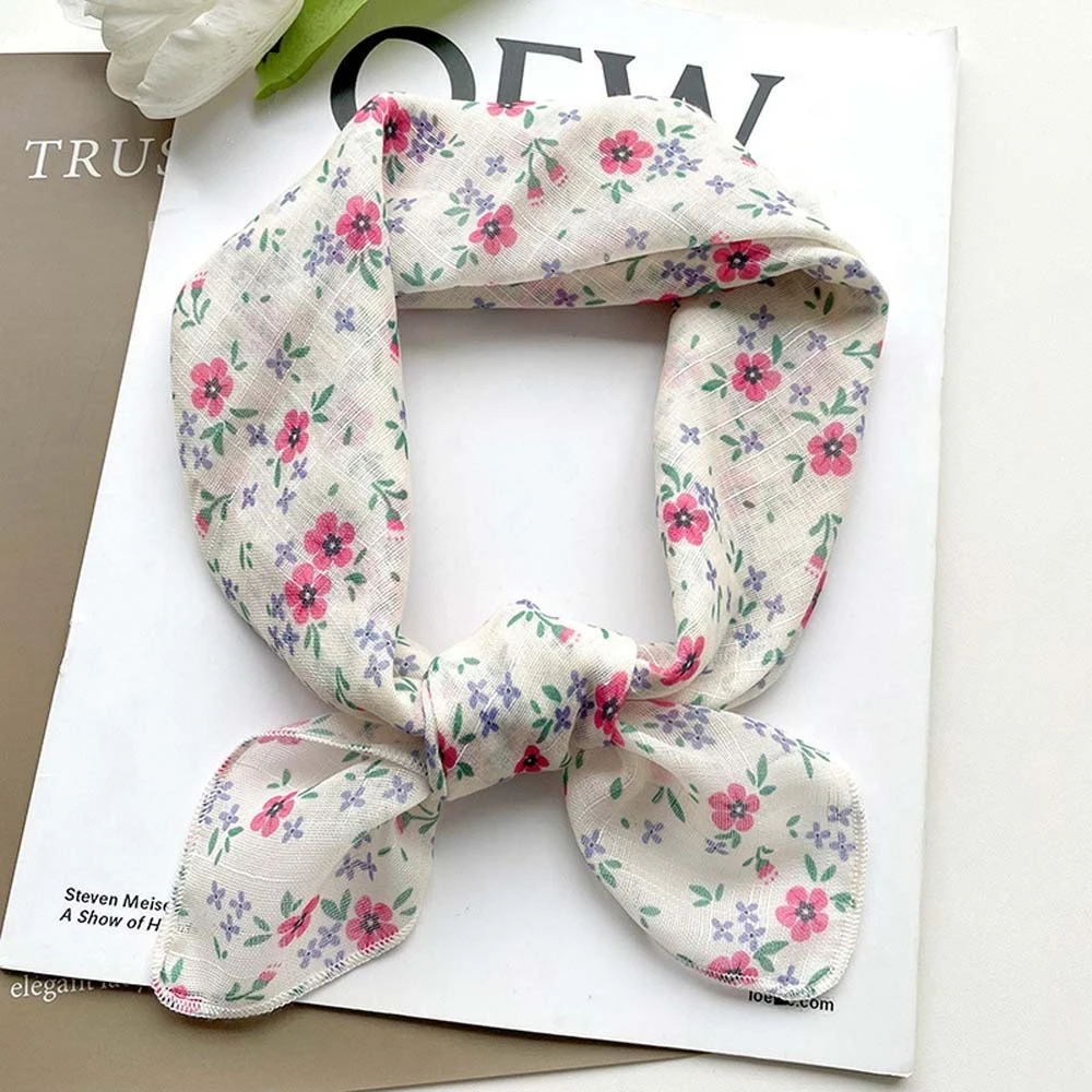 

Sweet Breathable Spring Silk Scarf Sweat-absorption Quick-drying Square Hijab Scarf Light Cotton Flower Printed Headscarf Gift
