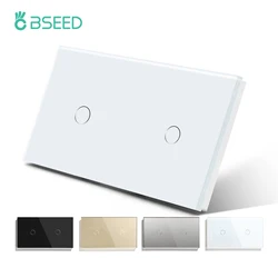 Bseed EU Double 2/4/6Gang 1Way Wall Touch Sensor Switch For Home Light Switch White Black Crystal Class Panel LED Blue Backlight