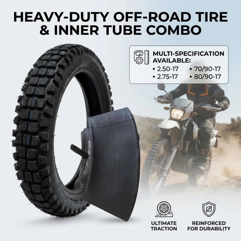 1Set Off-Road Motorcycle Tire Inner Tube 2.50-17 2.75-17 70/90-17 80/90-17 Dirt Pit Bike Enduro Motocross 17Inch Knobby Tyre Kit