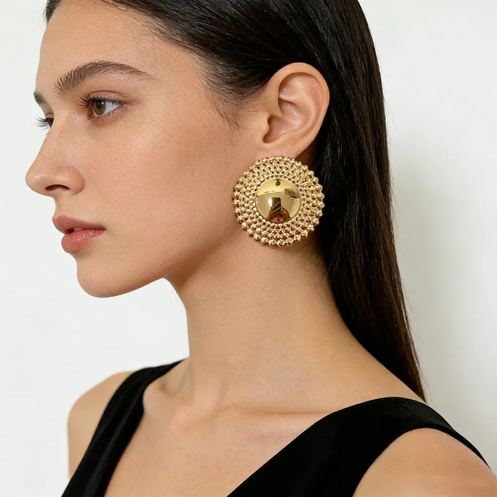 Gold Plated Earrings Jewelry for Women Weddings Design Circle Clip Earrings for Dubai Engagement Bride Luxury Hoop Earrings