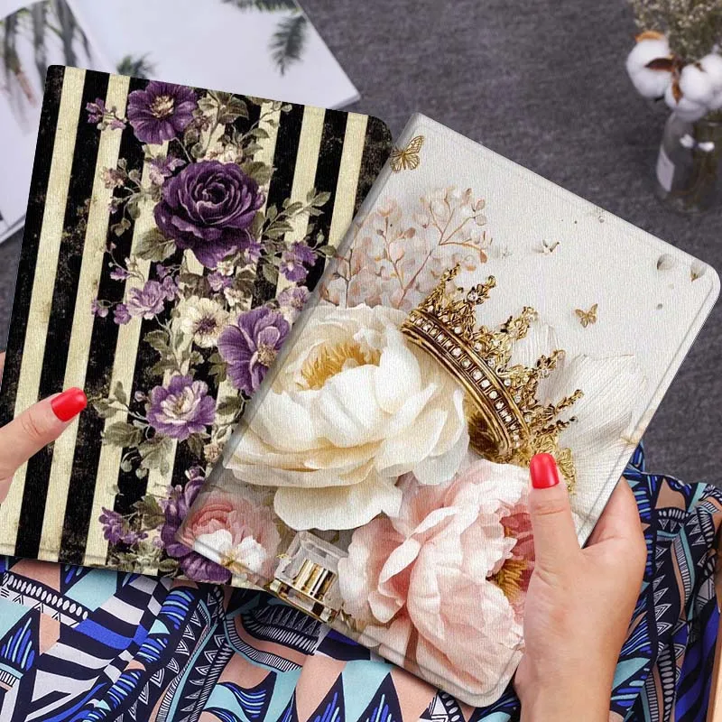 Golden Crown Peony Bloom Tablet Case For Huawei Honor MatePad MediaPad Air 5 6 7 11 V6 V7 V8 V9 X9 X8 T10 T10s C5e T5 Gift