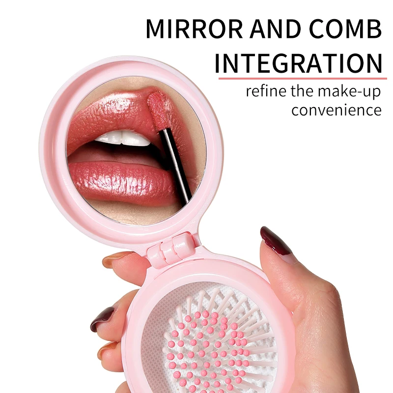 1 قطعة مستديرة قابلة للطي مرآة لوضع مساحيق التجميل مجموعة مشط 2 في 1 صغيرة صغيرة محمولة باليد اللمس متابعة HD مرايا الغرور #4