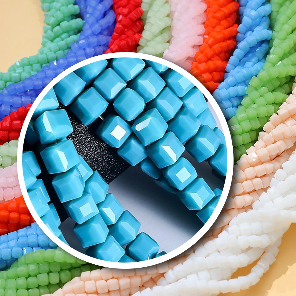 4mm 6mm 8mm Cube Square Faceted Blue Crystal Style Glass Loose Beads Lot for Jewelry Accessorie Bead Strands for Necklace CF15 view 2