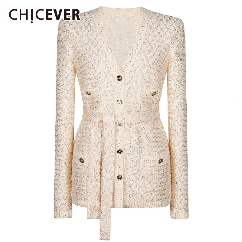 

CHICEVER Solid Spliced Lace Up Jacket Female V Neck Long Sleeve Slimming Temperament Women's Jackets Autumn Style Fashion New