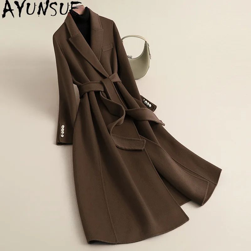 

AYUNSUE 100% Real Wool Coat Women Double-sided Woolen Coat 2025 Elegant Coats Long Style Winter Womens Clothes Пальто Женское