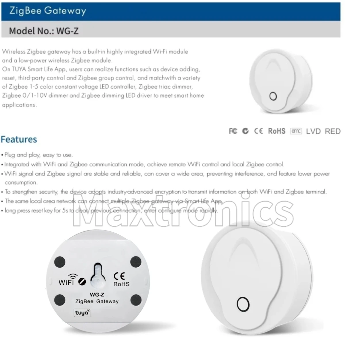 WZ-SPI Tuya Zigbee SPI LED Controller/Gateway WG-Z mit Alexa Google für WS2811 WS2812B SK6812 RGB/RGBW adressierbarer LED-Streifen