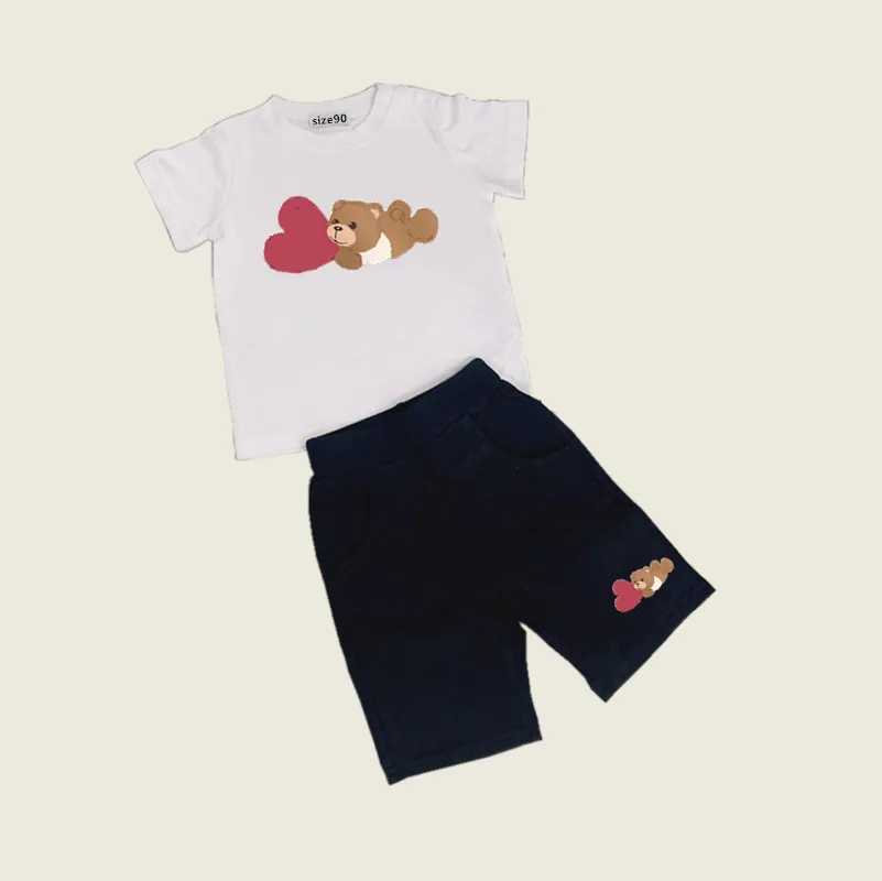 Camiseta con corazón de amor para niños y niñas, camisetas cortas de verano, camiseta y pantalones cortos, 1 juego/2 piezas