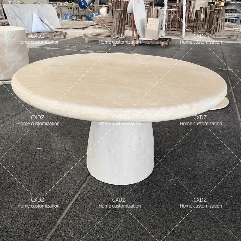 Natural Marble Round Dining Table European Minimalist Style Modern Villa Model Room Western Restaurant Furniture