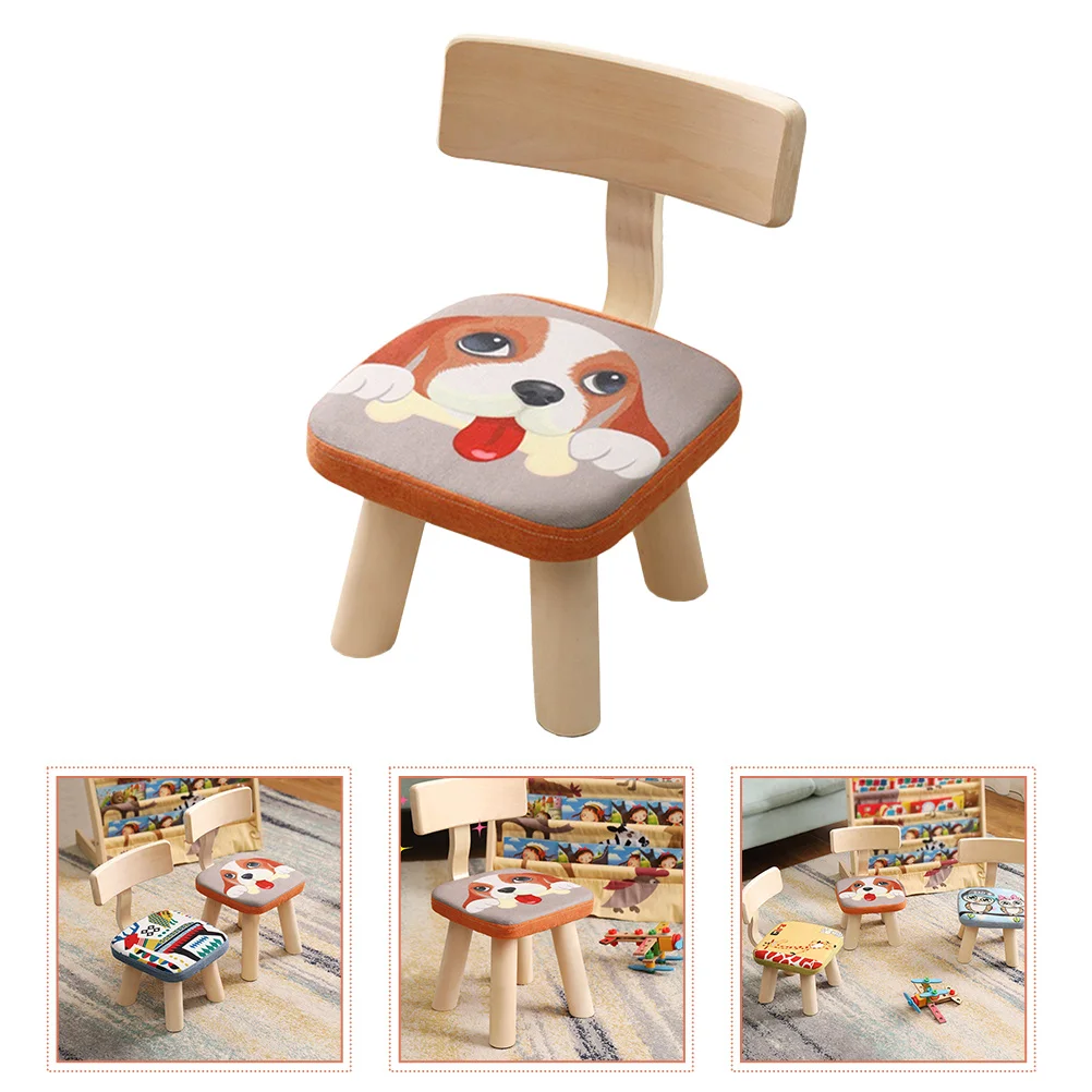 

Children Wooden Back Stool Kids Back Chair Puppy Design Stable Seat Pressure Resistant Anti-Fall Stool Children Anti-Fall Chair