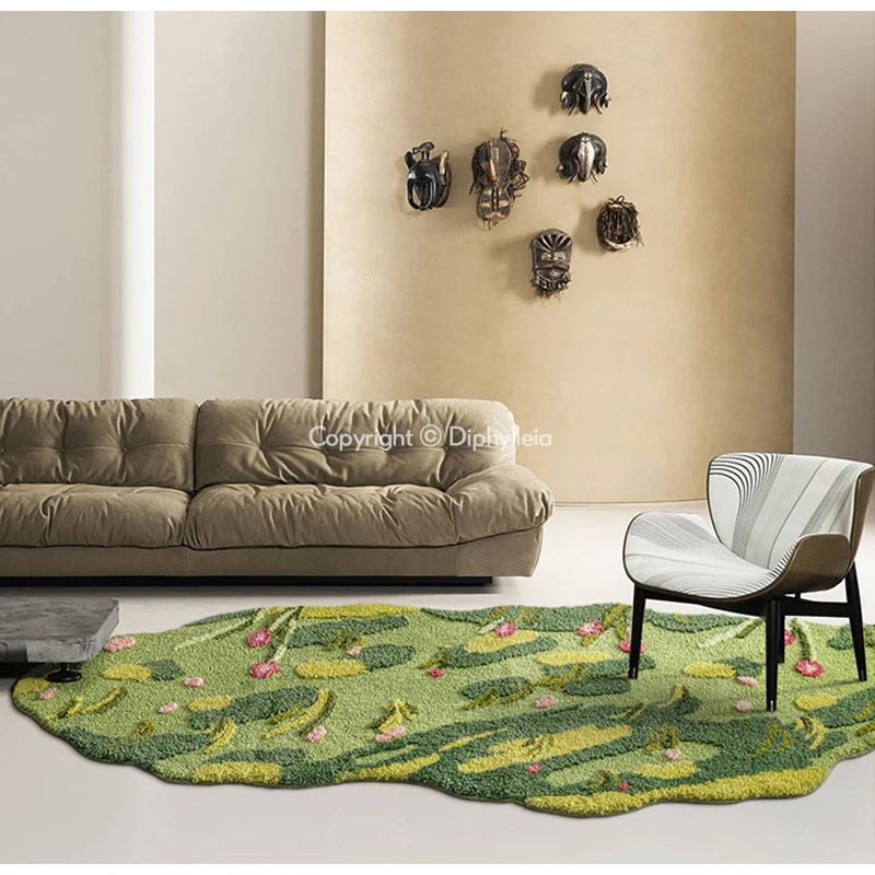 Diphylleia Monet Garden Art Carpet Handcraft Tufting Floral Grass Indoor Rug Non-Slip Bathroom Mats For Balcony Courtyard Home