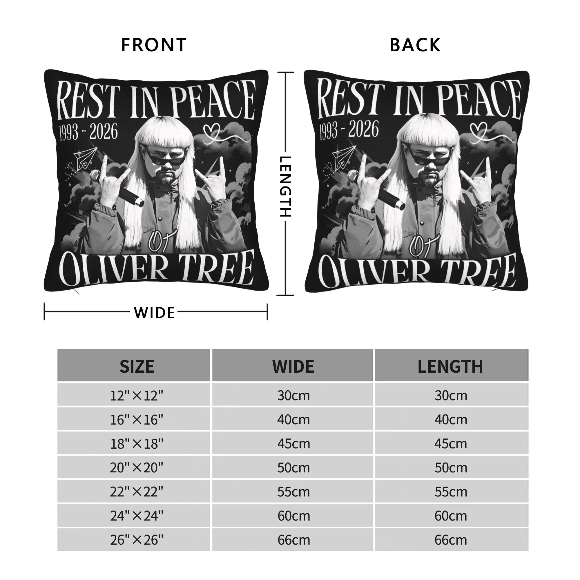 Pillow Cover In loving memory OT Oliver Tree Rest In Peace 1993 to 2026 Memorial  Kawaii Pillow Case For Living Room Pillowcases