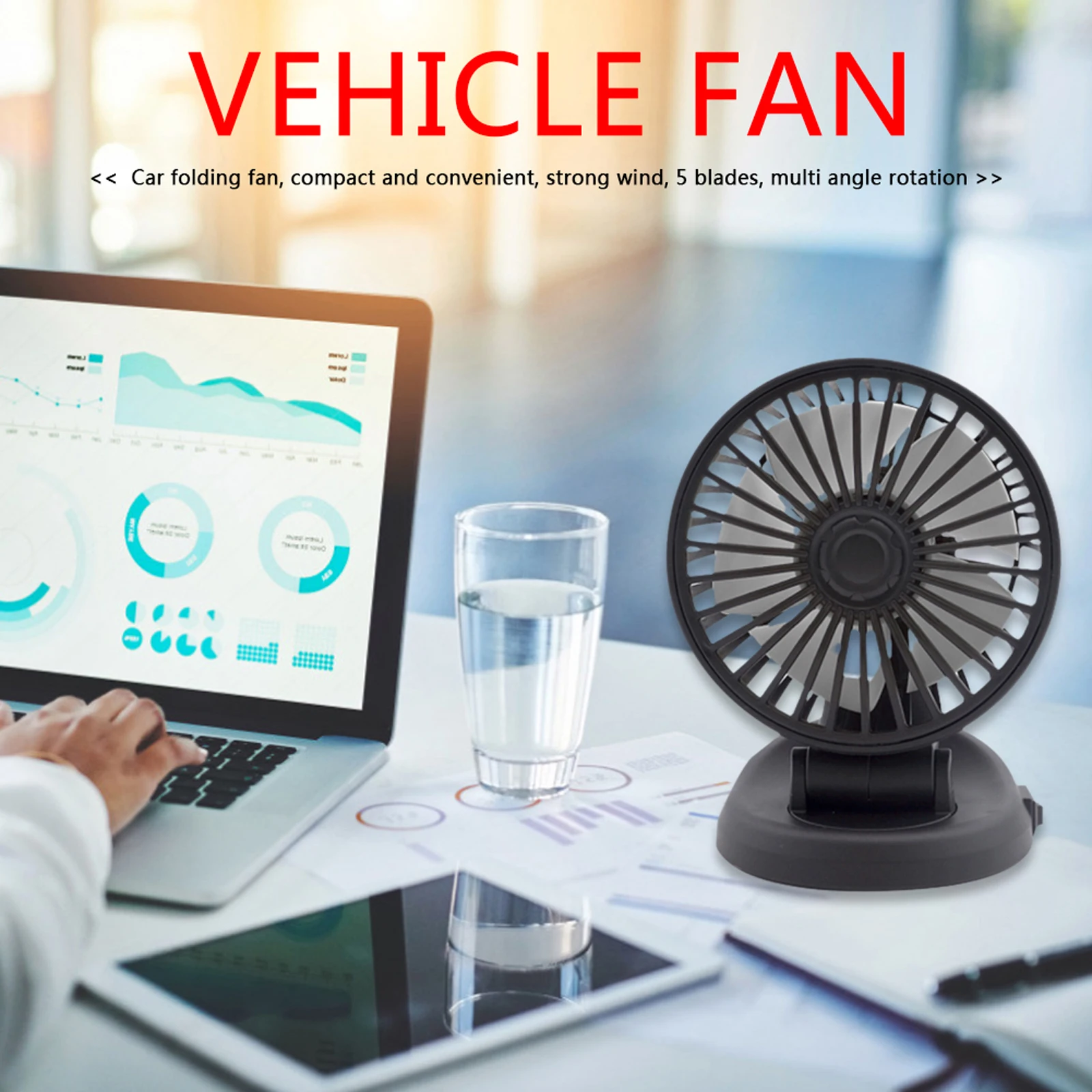 Single Head Small Cooling Air Fan 2 Speeds Portable Vehicle Fan Multi-Angle Rotatable for Truck SUV Sedan RV Van Boat