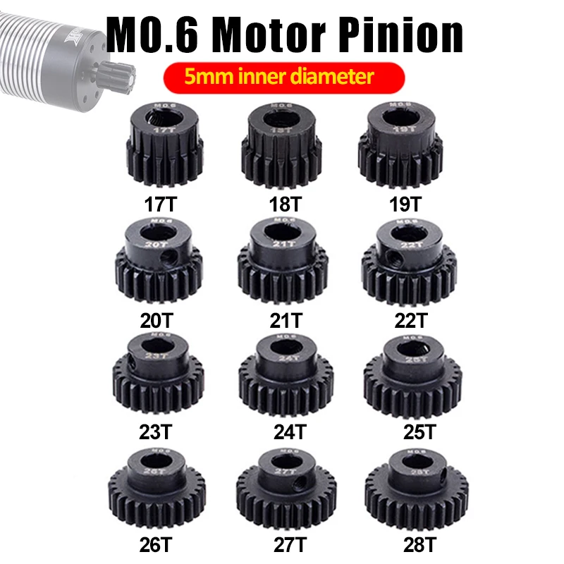 Surpass Hobby M0.6 5mm 17T 18T 19T 20T 21T 22T 23T 24T 25T 26T 27T 28T Black Steel Pinion Motor Metal Gear for 1/8 1/10 RC Car