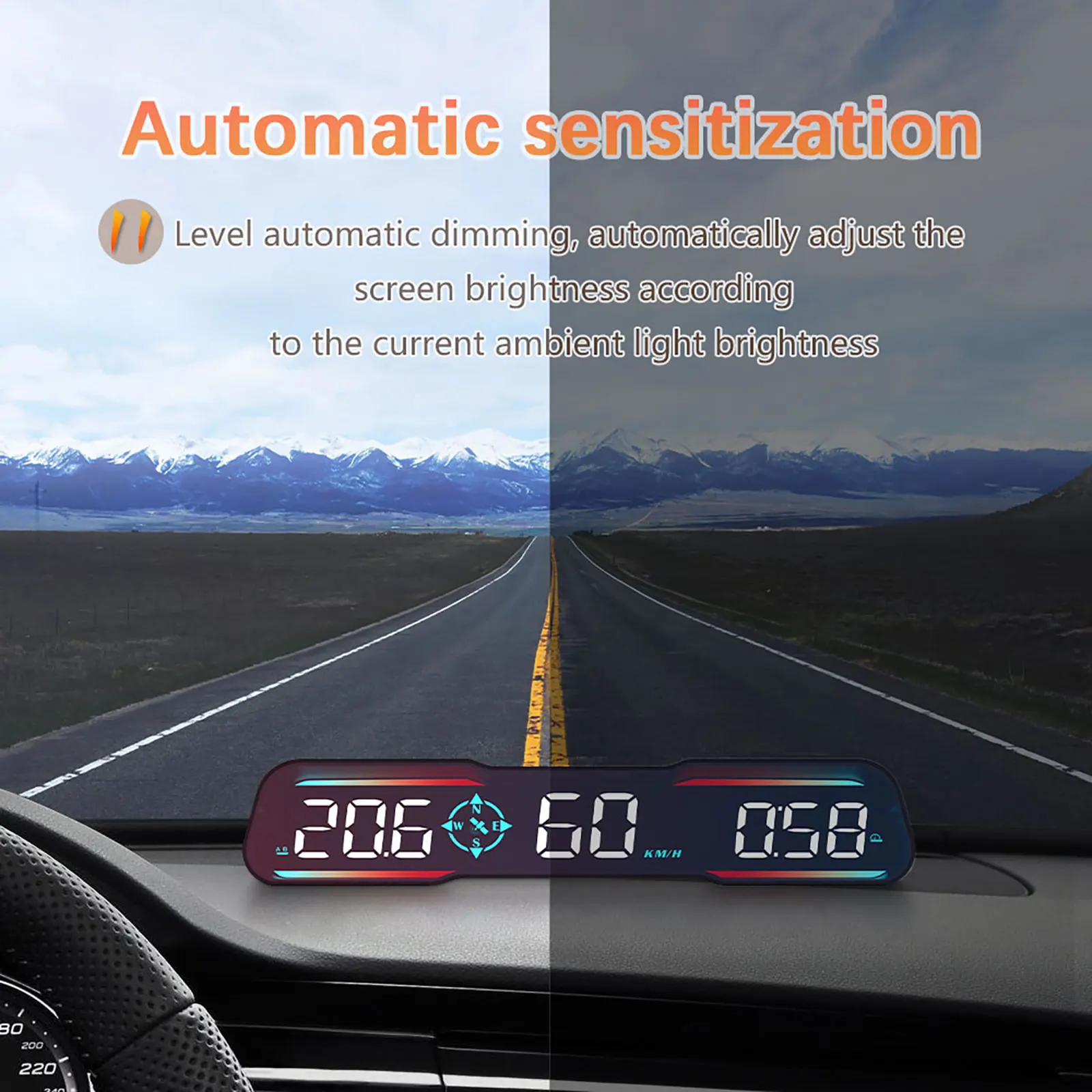 14mm HUD G19 Gps Head up Display LCD Speedometer Dashboard MPH Km/h Overspeed Alarm Clock Compass Auto Electronic Accessories