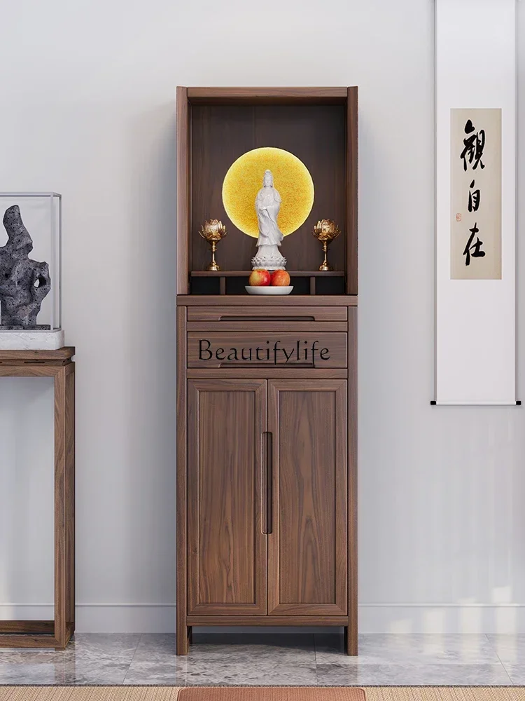 

N Retro Chinese Style Light Luxury Guanyin Buddha Niche Solid Wood Simplicity Small God of Wealth Buddha Niche