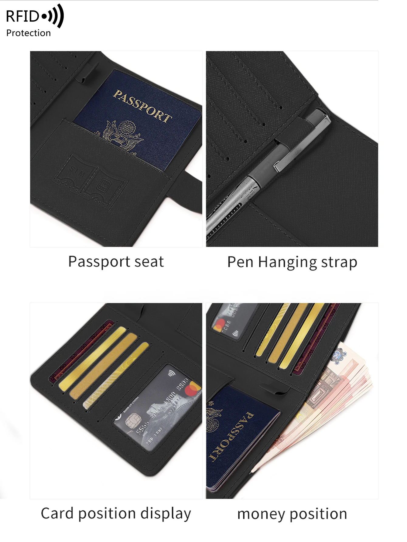 Multi functional RFID shielded passport holder PU leather ID card bank card passport bag wallet travel accessories unisex