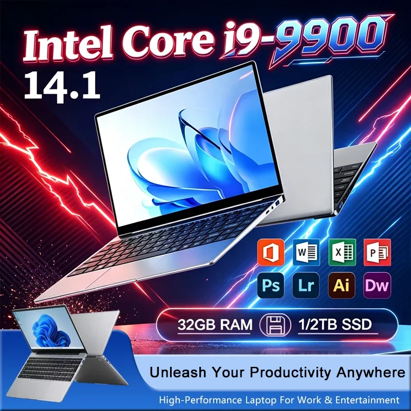 New 14.1' Laptop Intel Core i9-9900 16GB 32GB 2TB Gaming PC Ultra Slim Office Study Computer PC Windows 11 Pro 1920*1080 HD