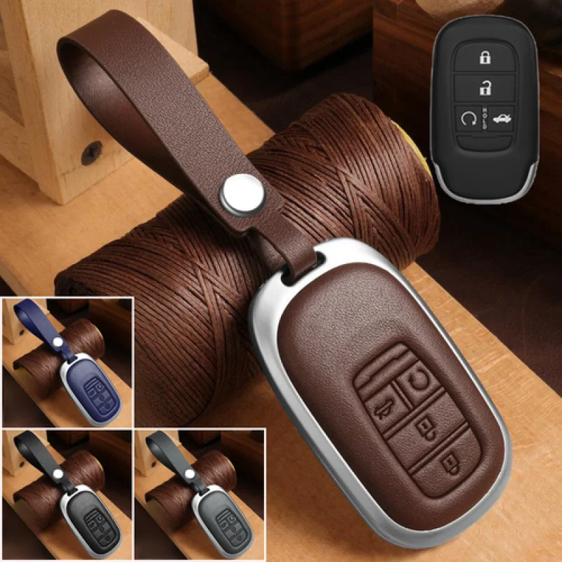 

A+ Zinc Allloy Leather Car Key Case Cover For Honda Civic HR-V CR-V Pilot Accord