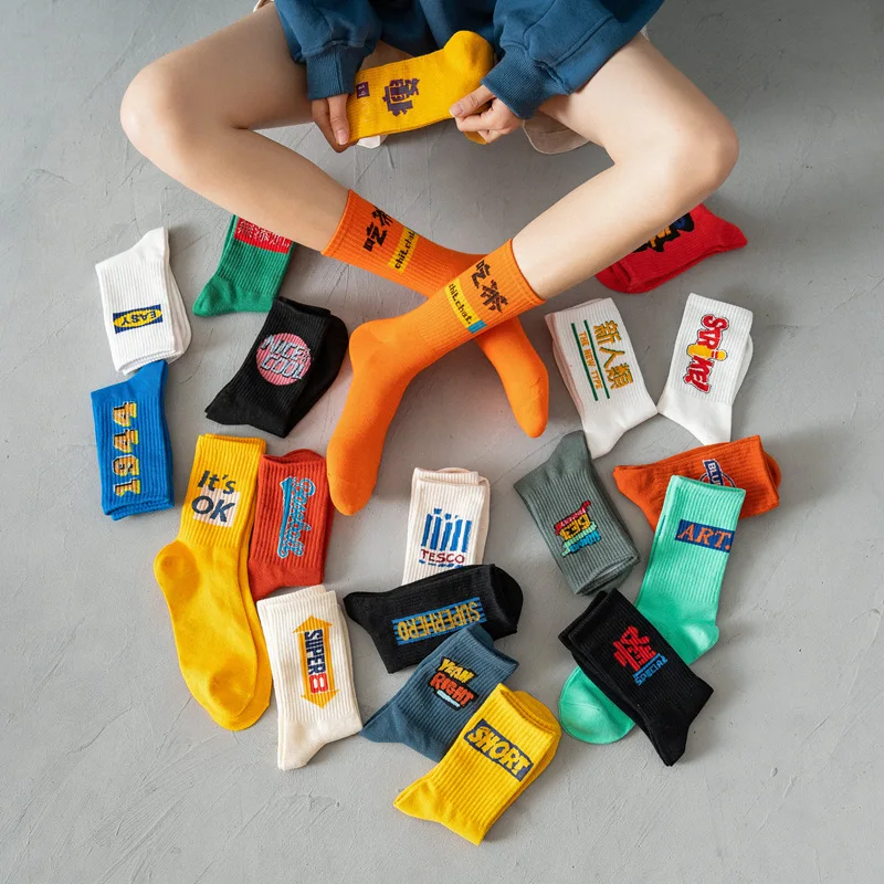 20 Pair/ Lot  Autumn Winter Unisex Cool Funny Women Cotton Sexy Socks English Letter Street Fashion Men's Cotton Socks Hot Pop