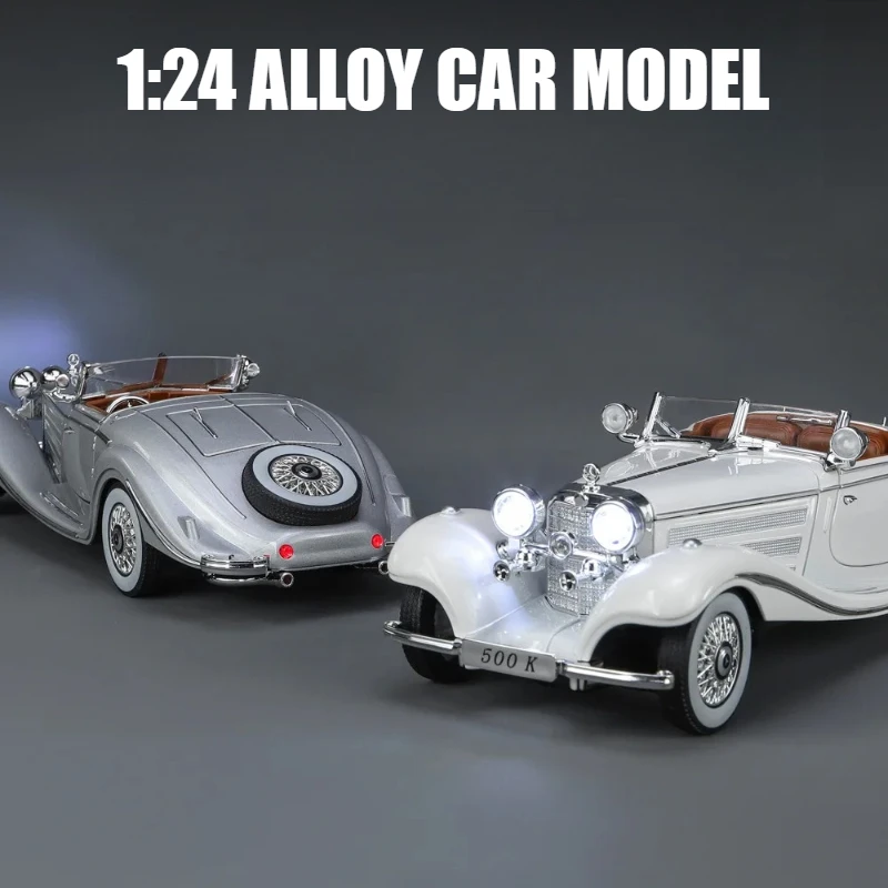 

1:24 500K Vintage Car High Simulation Diecast Metal Alloy Model Car Sound Light Pull Back Collection Kids Toy Gift