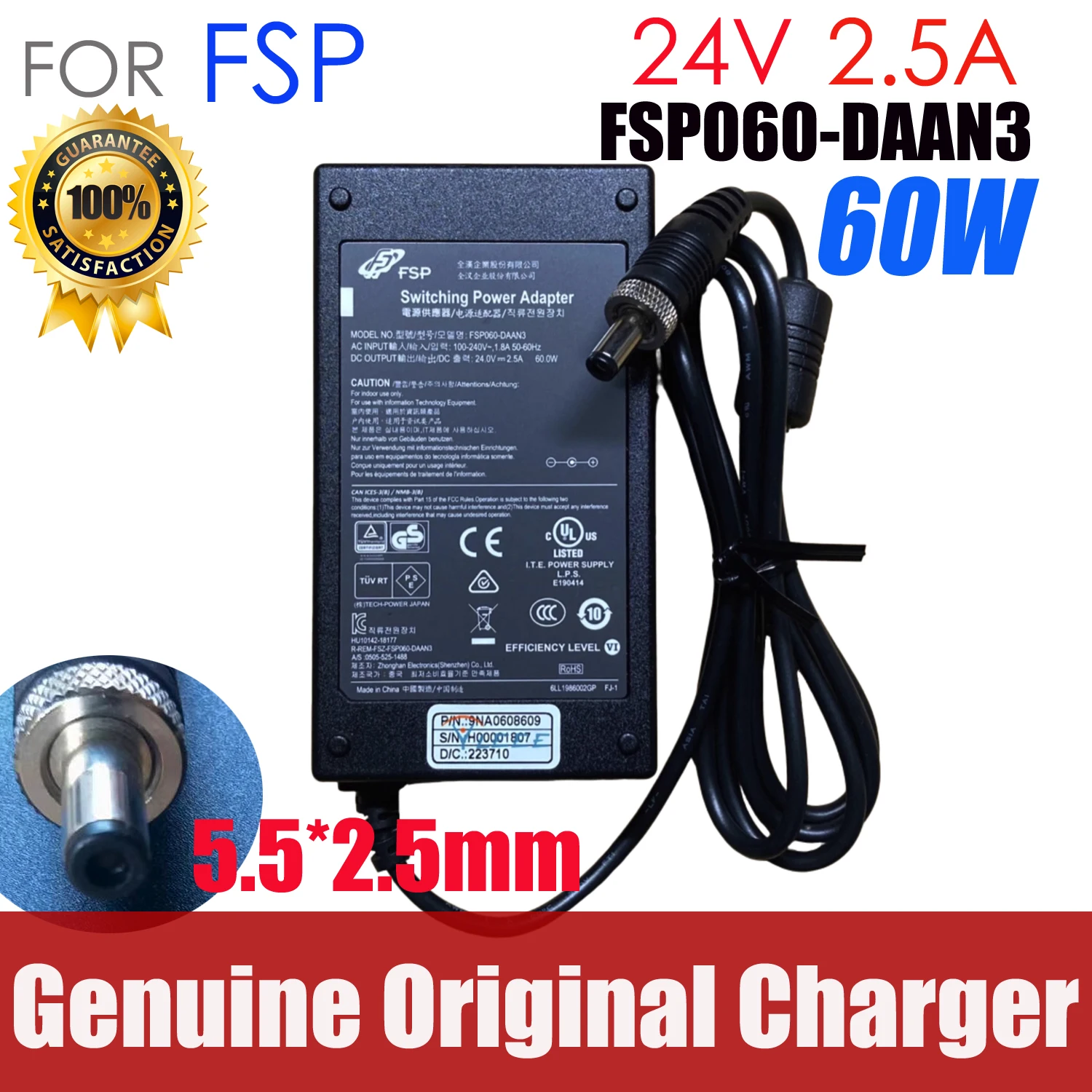 Original FSP FSP060-DAAN3 24V 2.5A 60W AC Switching Power Adapter Charger For FSP060-DAAN2 9NA0605424 FSP060-RTAAN2 Power Supply