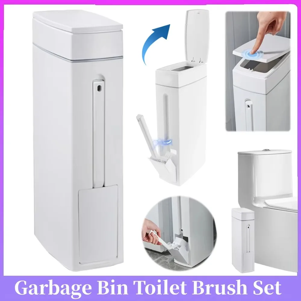 

Узкое мусорное ведро с щеткой для чистки и крышкой, контейнер для мусора для ванной комнаты, узкий мусорный бак для ванной, контейнер для отходов