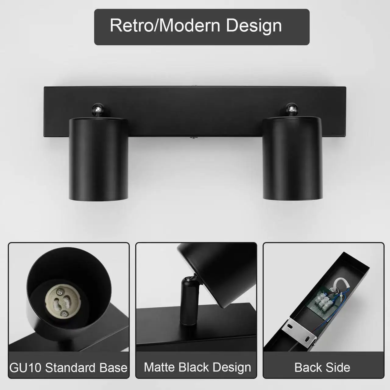 Modern LED Ceiling Light - 350° Rotation, 2 Lights GU10 Wall Light Black - Energy Saving, Living Room, Bedroom, Kitchen, Easy In
