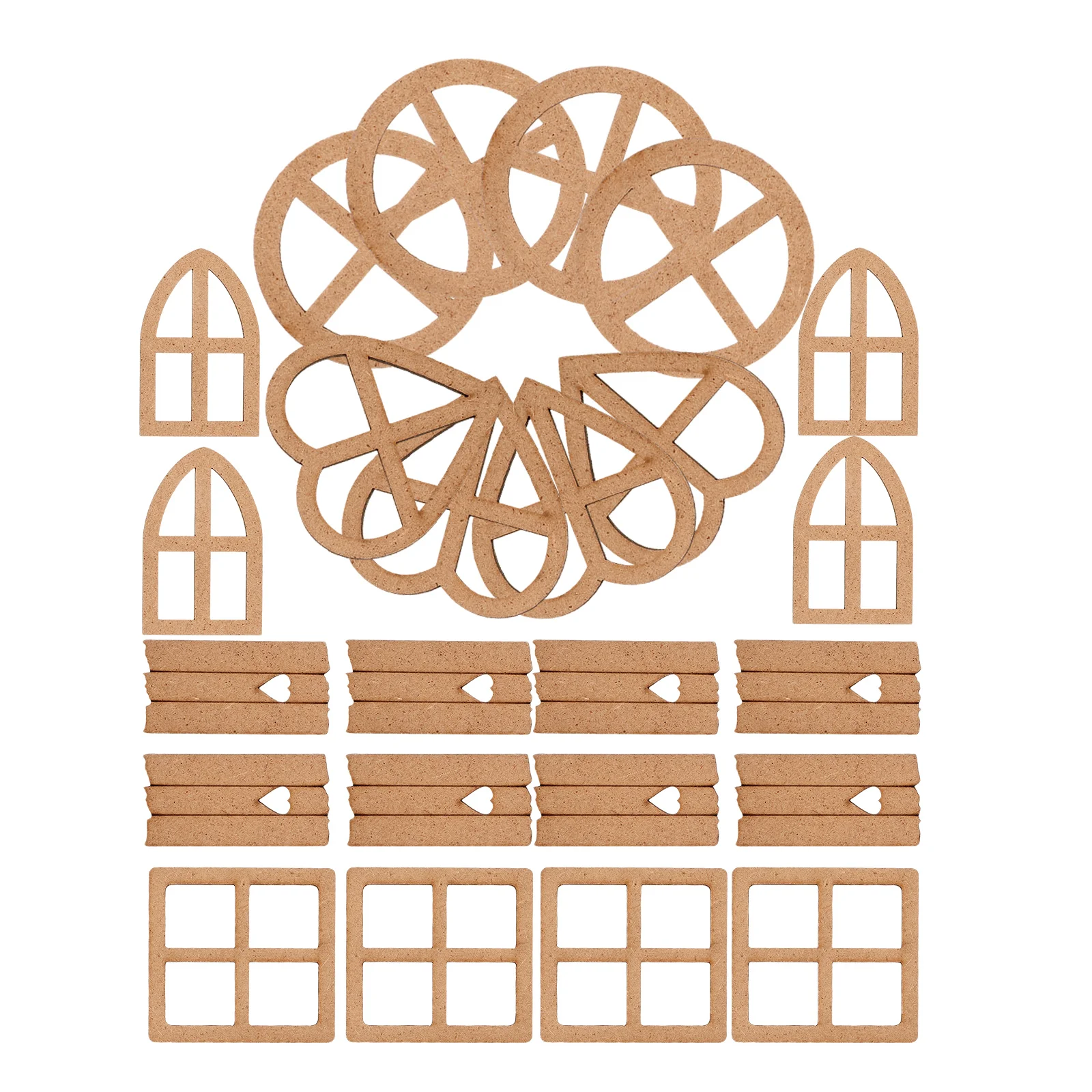 

24 Pcs Hollow Wooden Cutouts DIY Craft Supplies Unfinished Wood Slices Kids Puzzle Hanging Natural Color 6 Designs