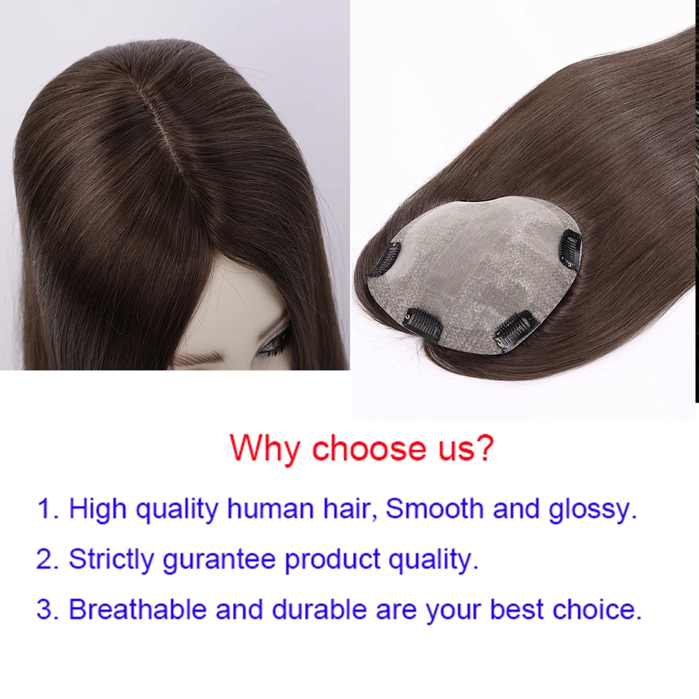 15x16cm Hand Tied Silk Base Remy Real Clip In Human Hair Wig Toppers for Women Topper with Thinning Russian Human Hair Extension