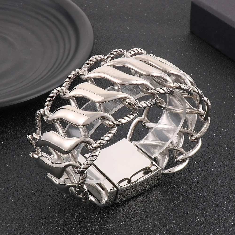 

Высококачественные мужские браслеты из нержавеющей стали с звеньями и цепочками, винтажные модные властные креативные дизайнерские ювелирные изделия большого размера, оптовая продажа