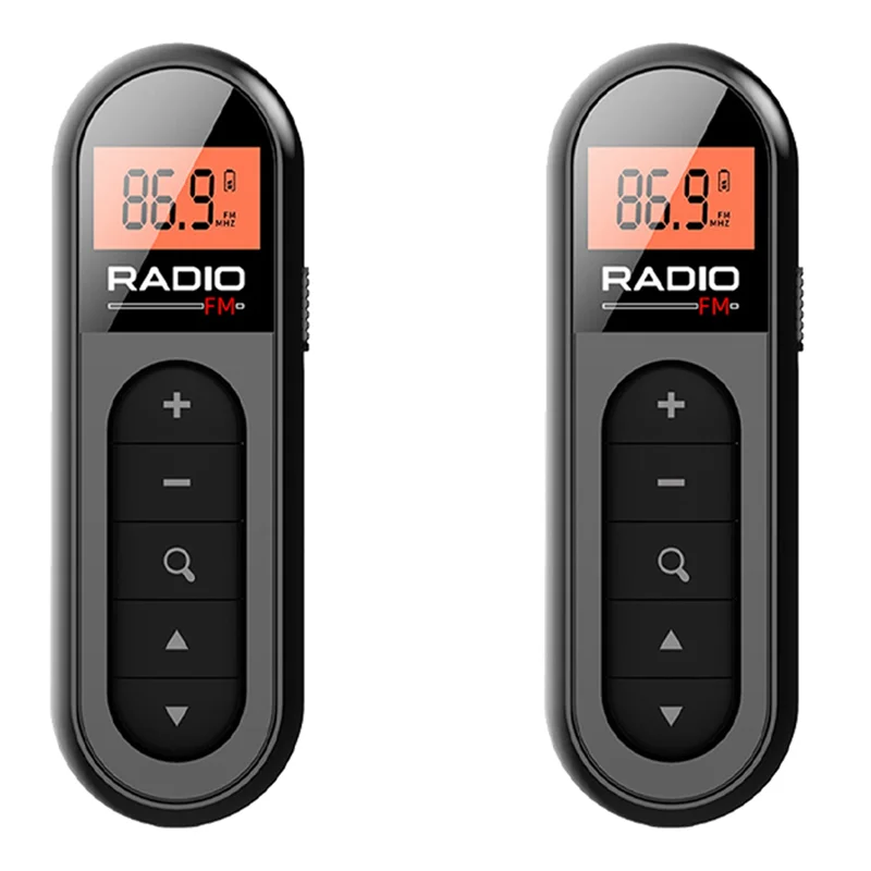 FULL-2X Mini Pocket Radio FM Ricevitore radio portatile ricaricabile 76-108MHZ con display LCD retroilluminato Cuffie cablate da 3,5 mm