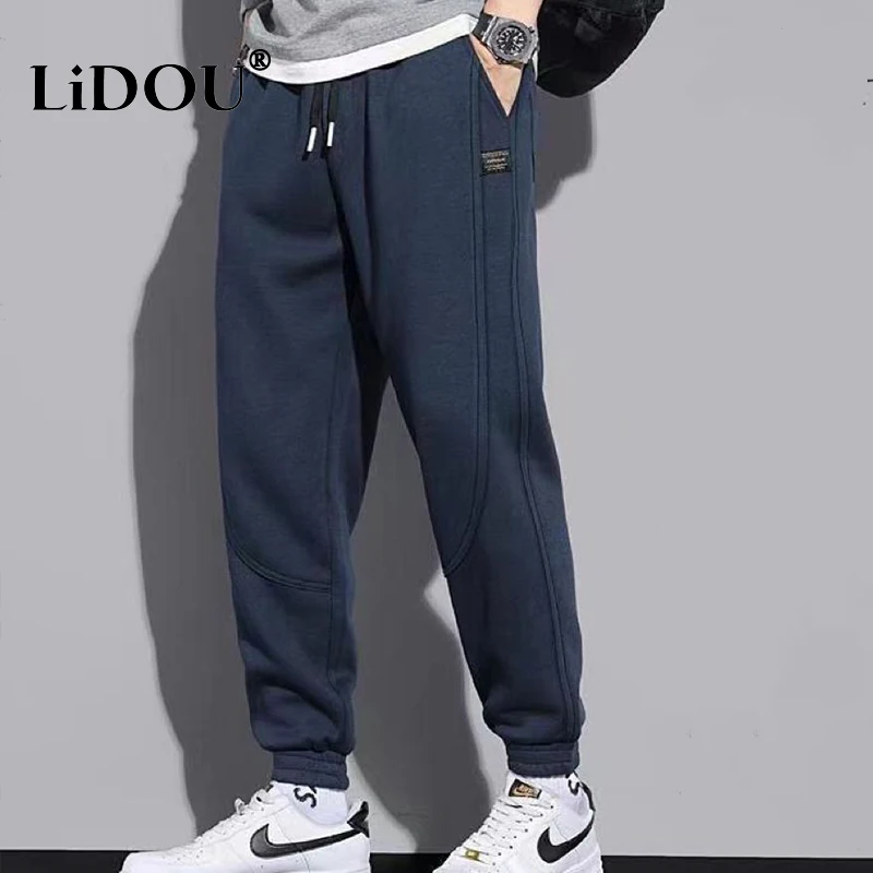 

2022 Autumn Winter New Fashion Temperament Korean Casual Pant Man Simple Leggings Solid Color Drawstring Loose Sweatpants Men