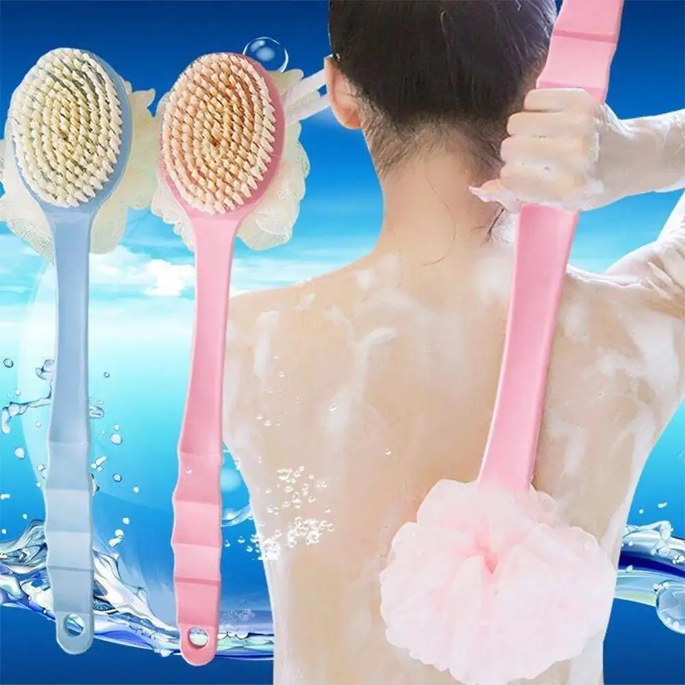 

2-in-1 dual head shower brush with soft loofah fabric - perfect for back scrubbing