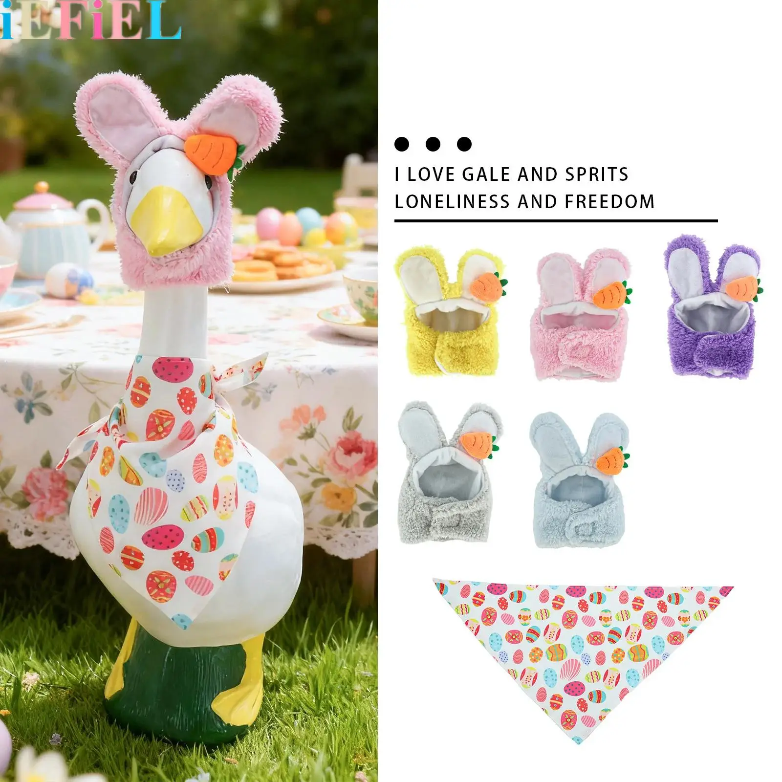 

2 Pieces Easter Bunny Porch Goose Outfit Adjustable Bunny Hat Egg Scarf Easter Decoration Lawn Garden Yard Decor