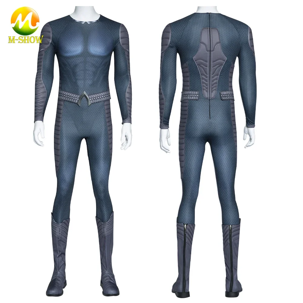 Superhero Arthur Curry Cosplay Costume Jumpsuit with Shoes Halloween Zentai Suit for Adult Men