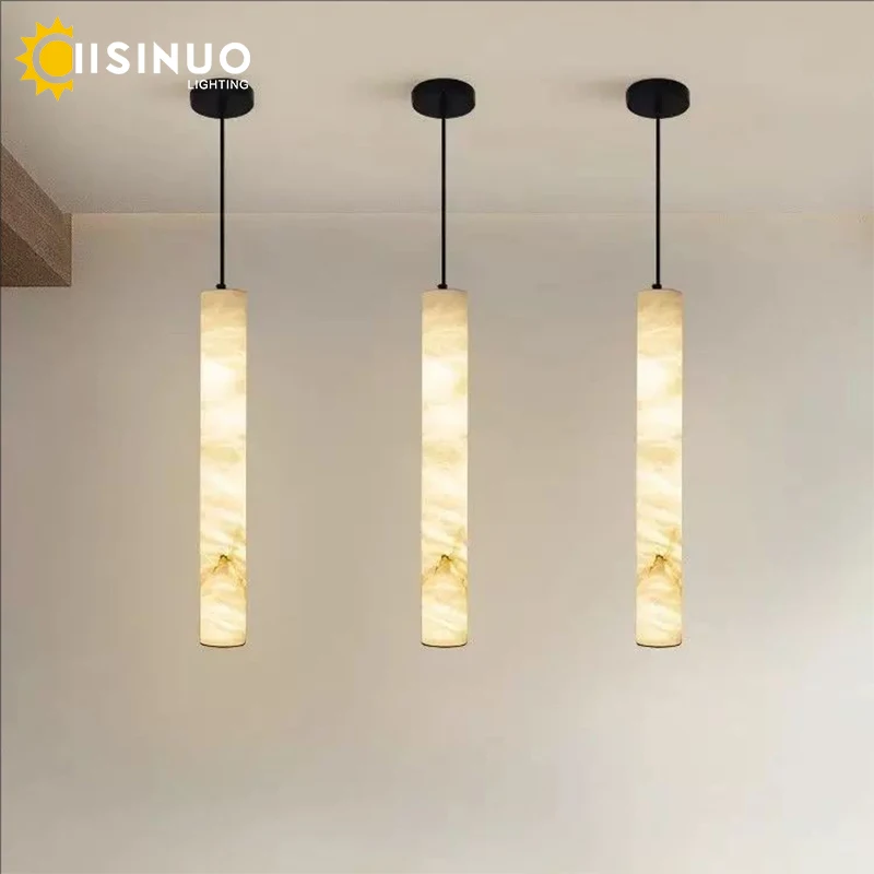 Dropshipping Marble Pendant Light Natural Stone Bedside Hanging Lamp Long Strip LED Lighting Fixtures for Bedroom Bedside Decora