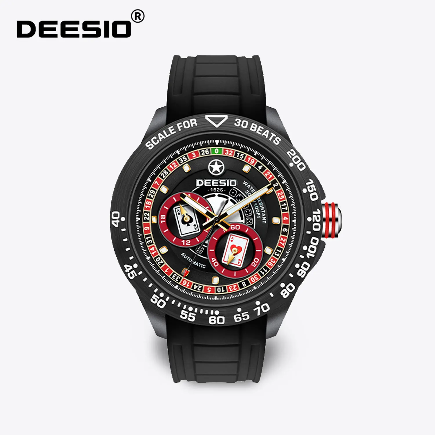 Deesio Men's Automatic Mechanical Watch Date Display Luminous Hands Carbon Fiber Silicone Band 5ATM Waterproof Daily Sports Gift