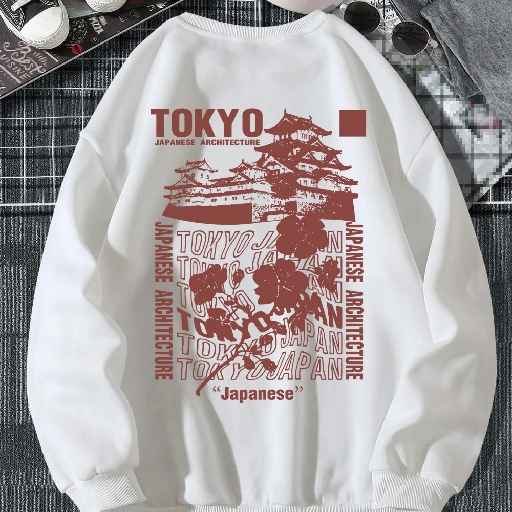 

Japanese Tokyo Sakura Printing Spring Casual Women Pullover Sweatshirt Warm Soft Hoodies Loose Crewneck Fleece Female Clothing
