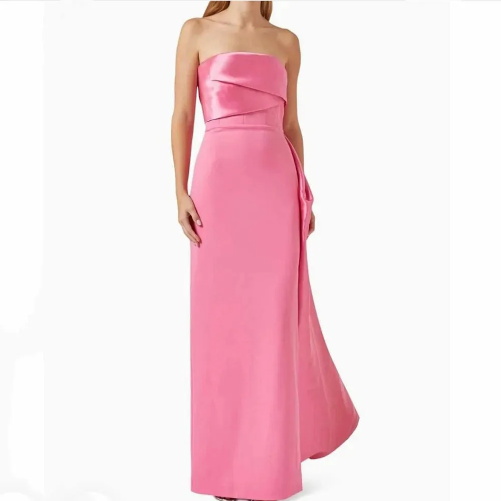 MOBEYE-Robe de Soirée Longue en Satin Rose Élégante pour Femme, avec Grande Queue Pivotante, Sirène, Sans Bretelles, Longueur au Sol, Tenue de Bal, 2024