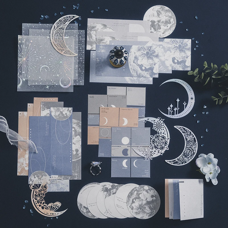 63Pieces Per Pack Material paper moon phase theme ledger collage primer single Memo notes Memo Pad Notebooks Scrapbooking