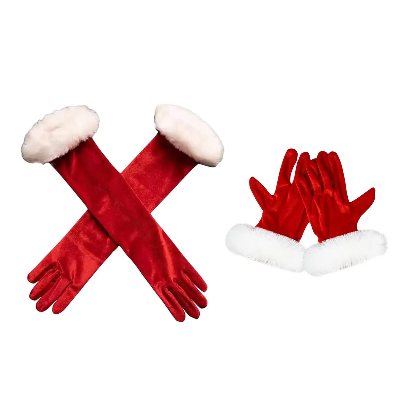 Christmas Red Gloves for Women Cosplay Costume Gloves with White Trim for Stage