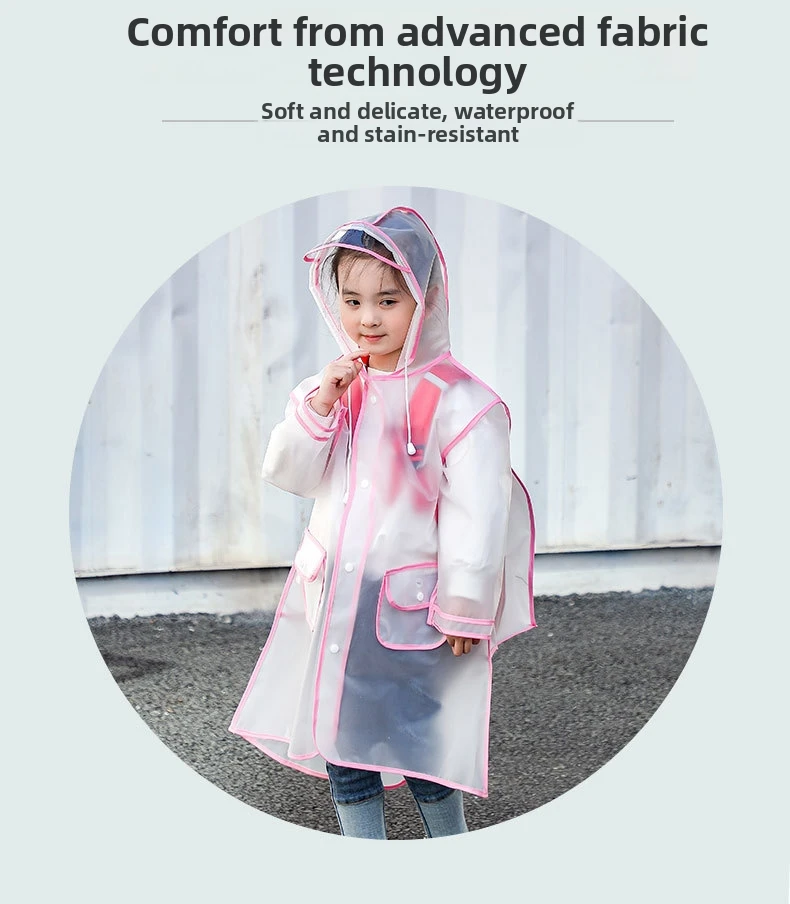 Fashion Children Transparent Girls Boys Raincoat Travel Waterproof Rainwear Kids Can Hold Backpack Rain Coat