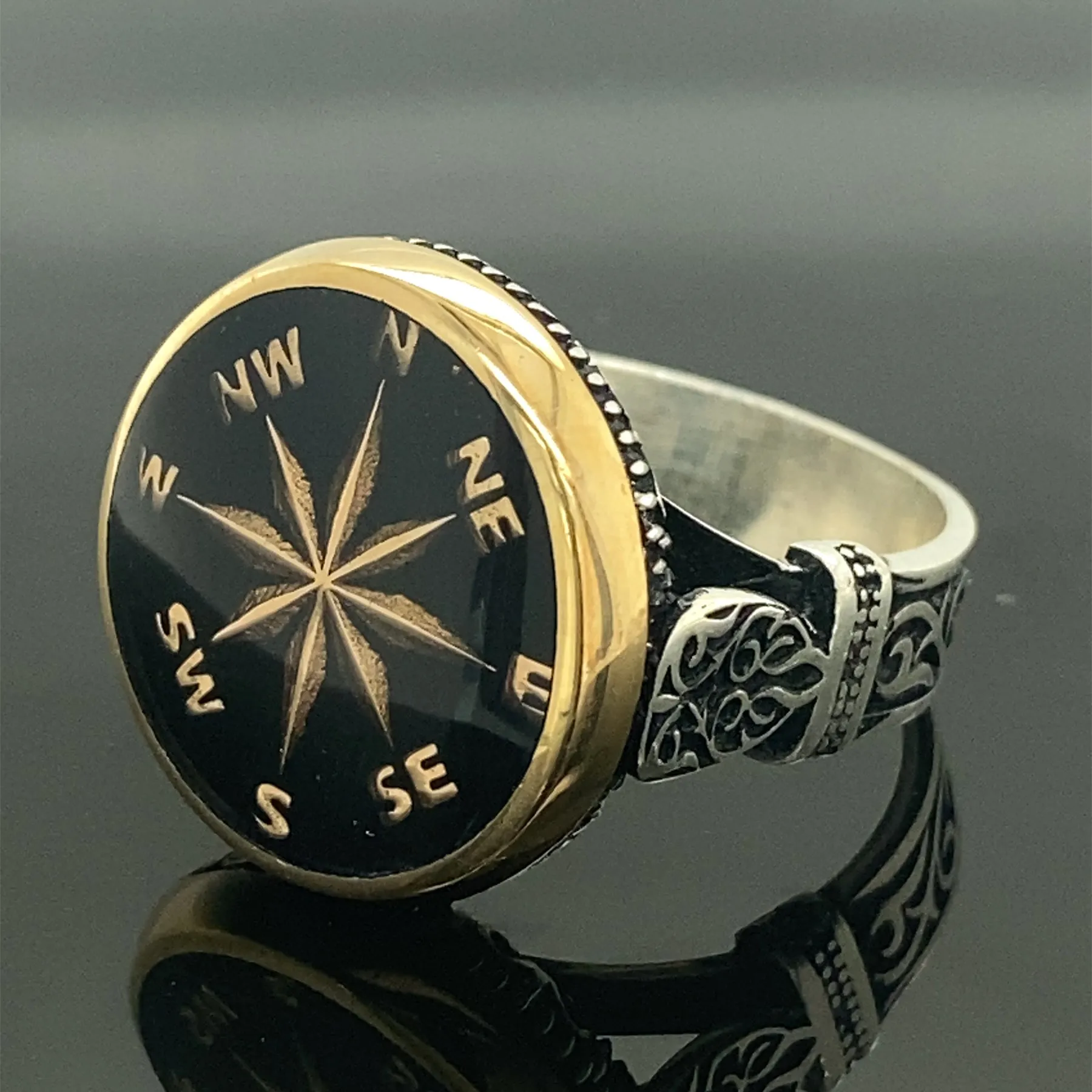 Compass Ring , Silver Handmade Compass Ring , Compass Jewelry , Men Sailor Ring , 925k Sterling Silver Ring