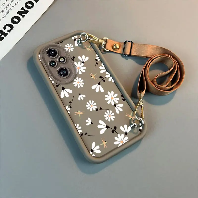 200 White Flower New Sky Eye Lanyard Phone Case For Honor 200 200Lite 50Pro 50 X40GT X50i X8A X40i 90Lite 50SE X9A X30 X8 Cover