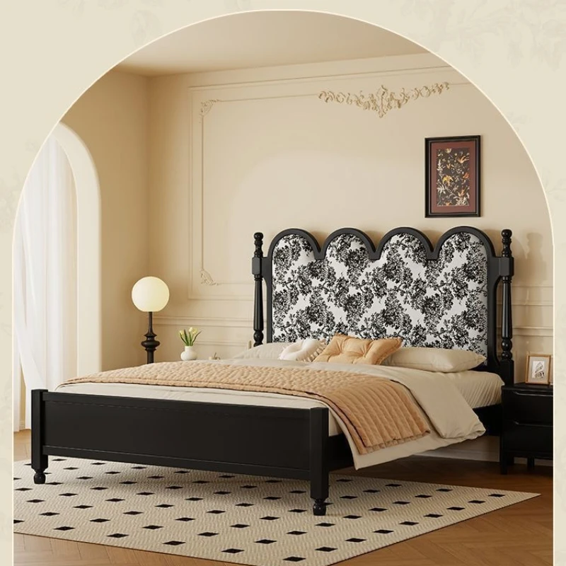 Factory Direct 2026 medieval solid wood bed French retro quprinting wave jacard soft bag  ripple  American bed