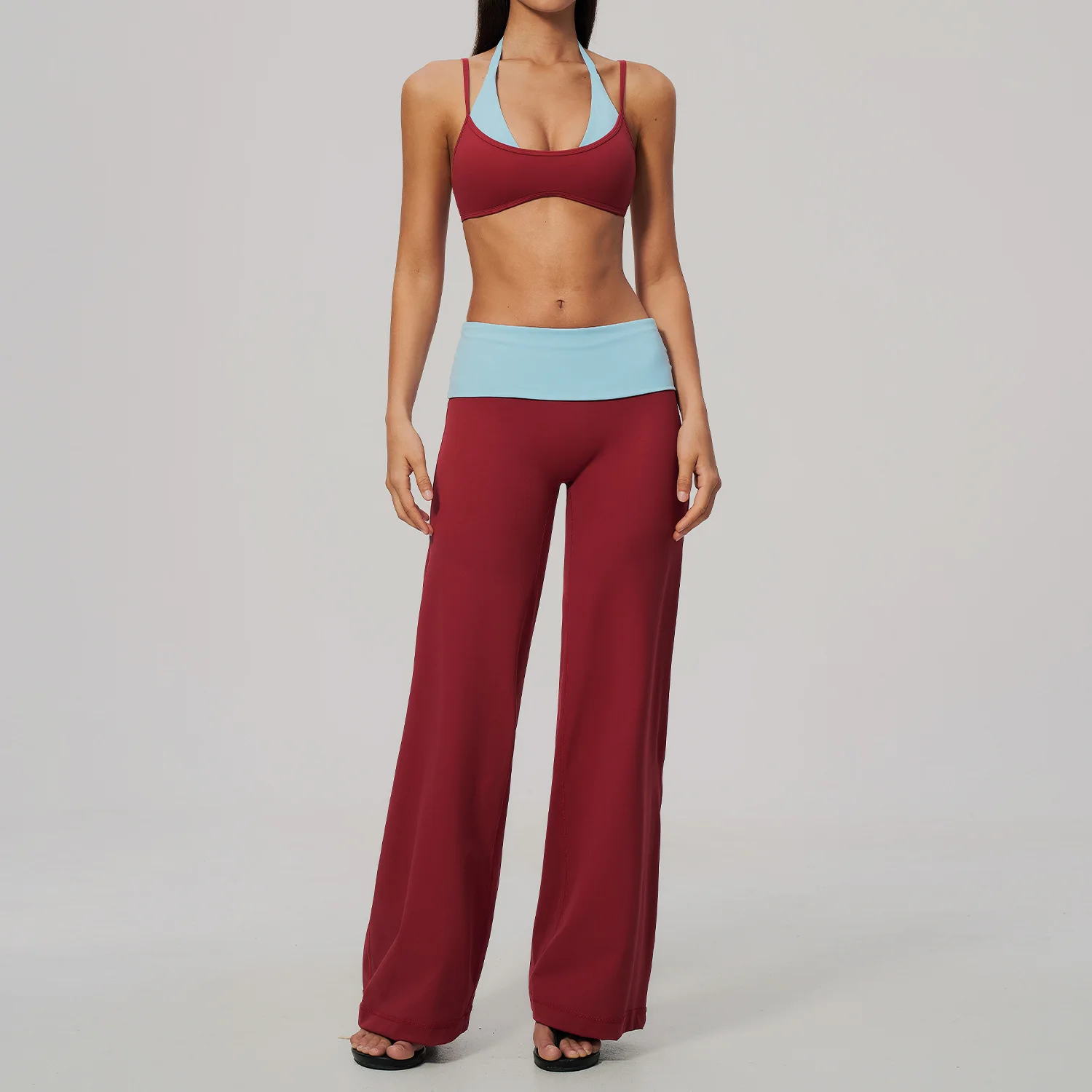 Women 2 Piece Yoga Set Gym Clothing Fitness Suit Workout Tracksuit Running Sportswear Outfits Strappy Back Bra Wide Leg Pants